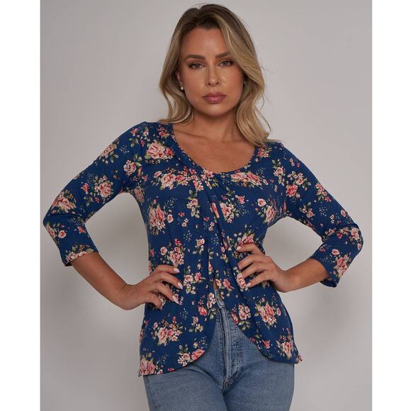 NWT - 3/4 Sleeve Round Neck Overlap Top - Picture 1 of 7